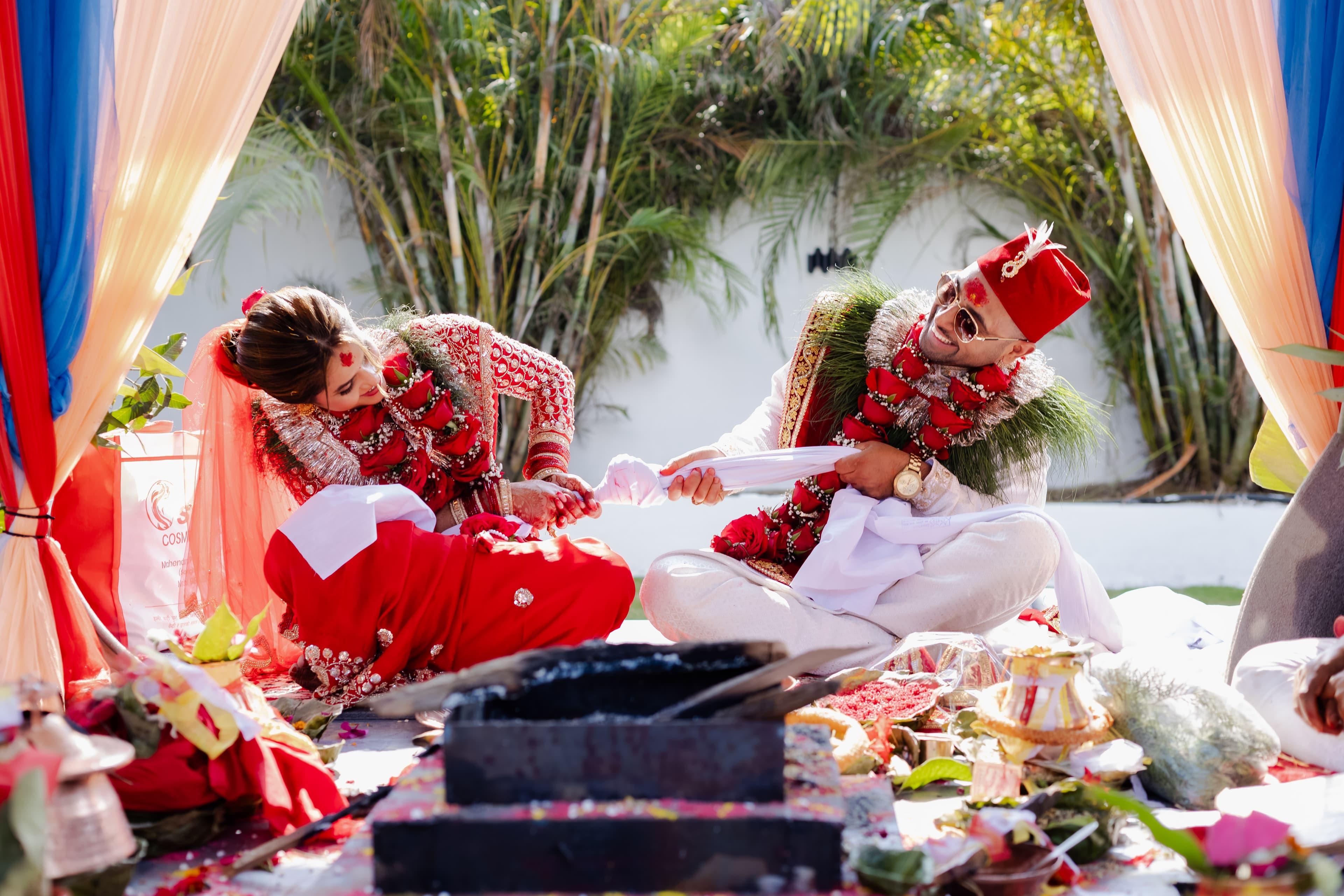 Wedding ceremony couple at traditional Nepali rituals